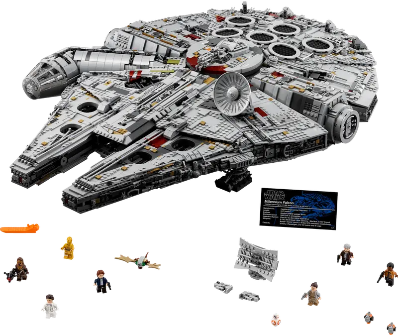 Vista superior completa del LEGO Star Wars Millennium Falcon 75192 mostrando todos los detalles de cubierta