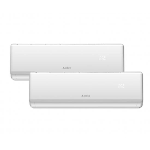 Artica ADM912EX14: las dos unidades interiores de pared blancas del multisplit 2x1 con display de temperatura