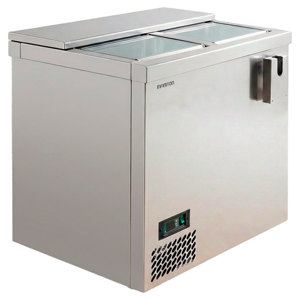 Botellero refrigerador Infiniton BCL-10H86XC4 de 264 litros en acero inoxidable con puertas correderas para hostelería