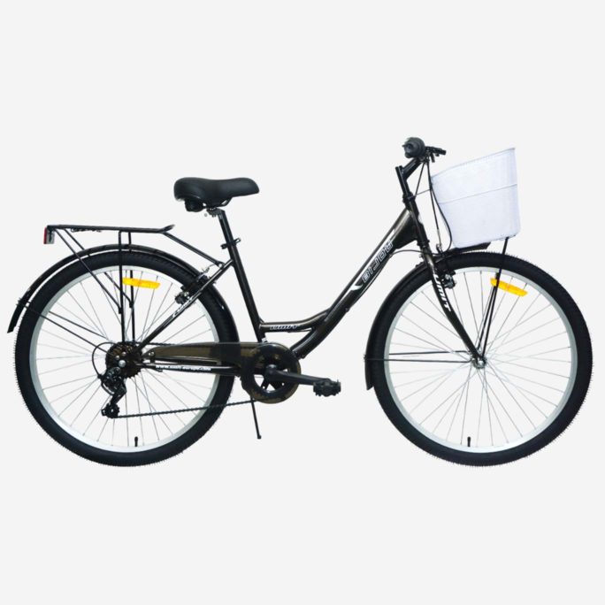 Bicicleta de paseo UMIT Bijou 26 pulgadas gris con cesta delantera, guardabarros y portabultos