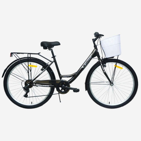 Bicicleta de paseo UMIT Bijou 26 pulgadas gris con cesta delantera, guardabarros y portabultos