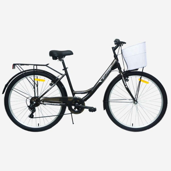 Bicicleta de paseo UMIT Bijou 26 pulgadas gris con cesta delantera, guardabarros y portabultos