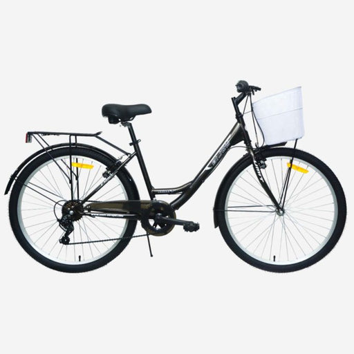 Bicicleta de paseo UMIT Bijou 26 pulgadas gris con cesta delantera, guardabarros y portabultos