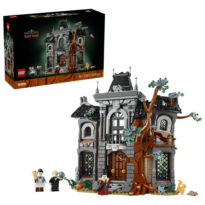 Caja del LEGO Icons Mansión de la Alcaldesa 11383 con el modelo montado
