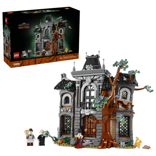 Caja del LEGO Icons Mansión de la Alcaldesa 11383 con el modelo montado