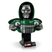 Vista frontal del busto LEGO 76345 con la máscara y la capucha