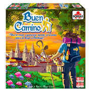 Caja del juego de mesa Buen Camino de Educa Borrás con la catedral de Santiago y un peregrino