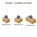 Pack Mudanza 30 Cajas de Cartón – 3 Medidas: 320×230×180, 300×300×160, 510×265×170 mm, 10 de cada