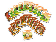 Cartas del Co-co-pio de Cayro 7010: gallinas, huevo, pollito, zorro, urraca, perro, gato y gusano