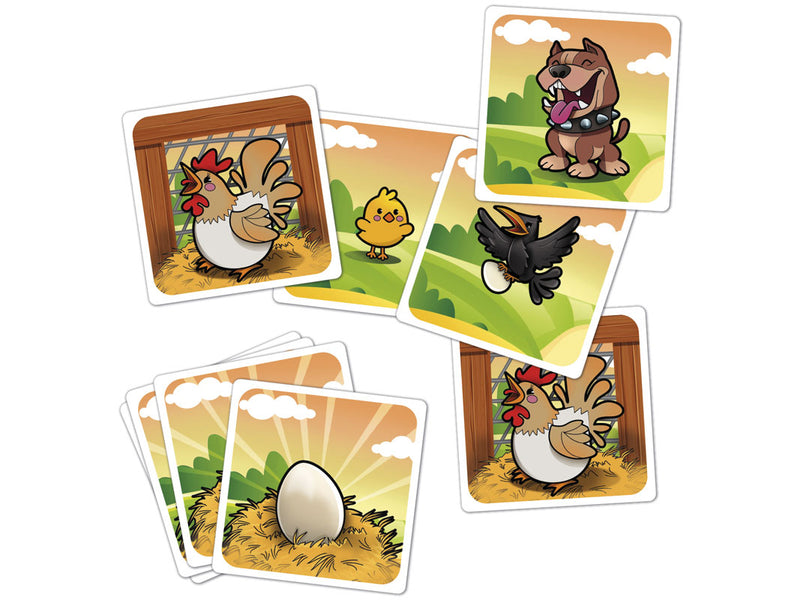 Cartas del Co-co-pio Mini de Cayro 90567: gallinas, huevos, pollito, perro y urraca