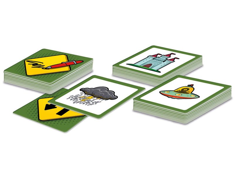 Cartas del What's Up? Junior de Cayro 7002: castillo, nube de tormenta, ovni y cartas de acción
