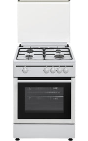 Cocina de gas Vitrokitchen CB55 blanca con 4 fuegos y la tapa de cristal levantada