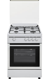 Cocina de gas Vitrokitchen CB60 blanca de 60x60 cm con 4 fuegos y la tapa de cristal levantada