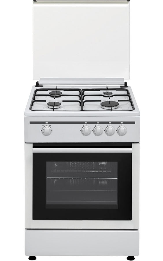 Cocina de gas Vitrokitchen CB60 blanca de 60x60 cm con 4 fuegos y la tapa de cristal levantada