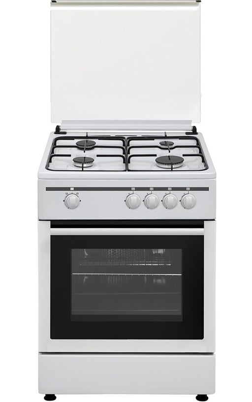 Cocina de gas Vitrokitchen CB60 blanca de 60x60 cm con 4 fuegos y la tapa de cristal levantada
