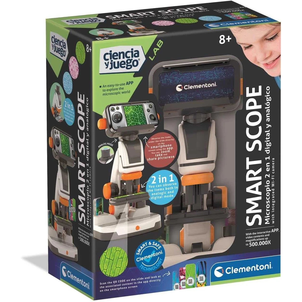 Caja de Clementoni Microscopio Digital Smart 2 en 1 con WiFi (55623)