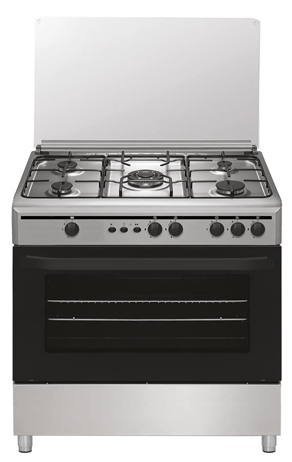 Cocina de gas Vitrokitchen CB9060I de 90 cm en acero inoxidable con la tapa de cristal levantada