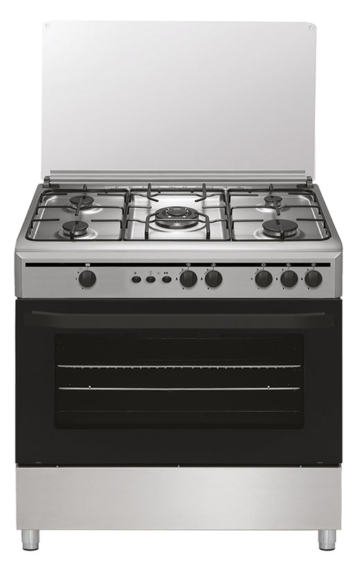 Cocina de gas Vitrokitchen CB9060I de 90 cm en acero inoxidable con la tapa de cristal levantada