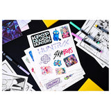 Contenido del maletín Crayola K-Pop Demon Hunters: rotuladores, hojas para colorear y pegatinas de HUNTR/X y Saja Boys