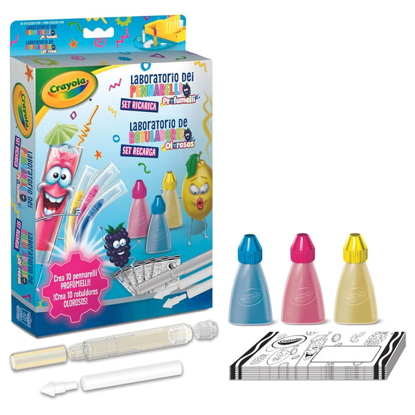 Set Recarga Laboratorio de Rotuladores Olorosos Neón de Crayola 25-5967: caja, 3 tintas, tubos y piezas para 10 rotuladores