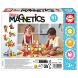 Trasera de la caja de Educa Magnetics 61 piezas (20024) con dos niños construyendo
