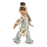 Emily Boho de Muñecas Antonio Juan, ref. 25307, 33 cm, con blusa de flores y peto verde agua