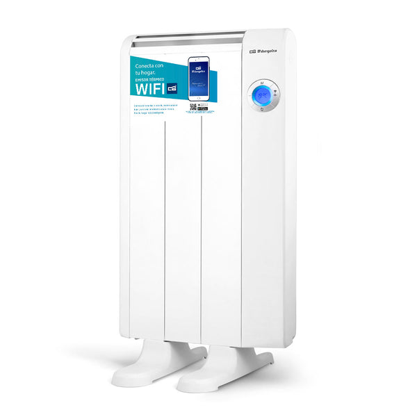 Emisor térmico Orbegozo RRW 500 de 500W con 3 elementos, cuerpo de aluminio blanco, display LCD digital y control WiFi mediante app
