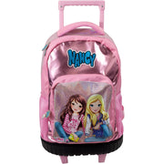 Mochila carro escolar Nancy Premium de 46 cm en rosa metalizado de Famosa