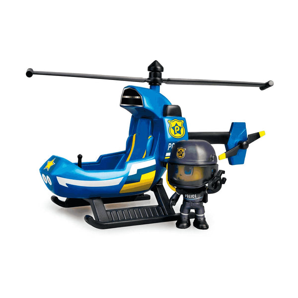 Mini helicóptero de policía Pinypon Action de Famosa en azul con figura de piloto policía