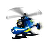 Mini helicóptero de policía Pinypon Action con las hélices girando y el piloto a bordo