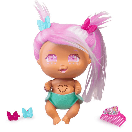 Muñeca The Bellies Haha Hanna de Famosa con el pelo rosa y accesorios
