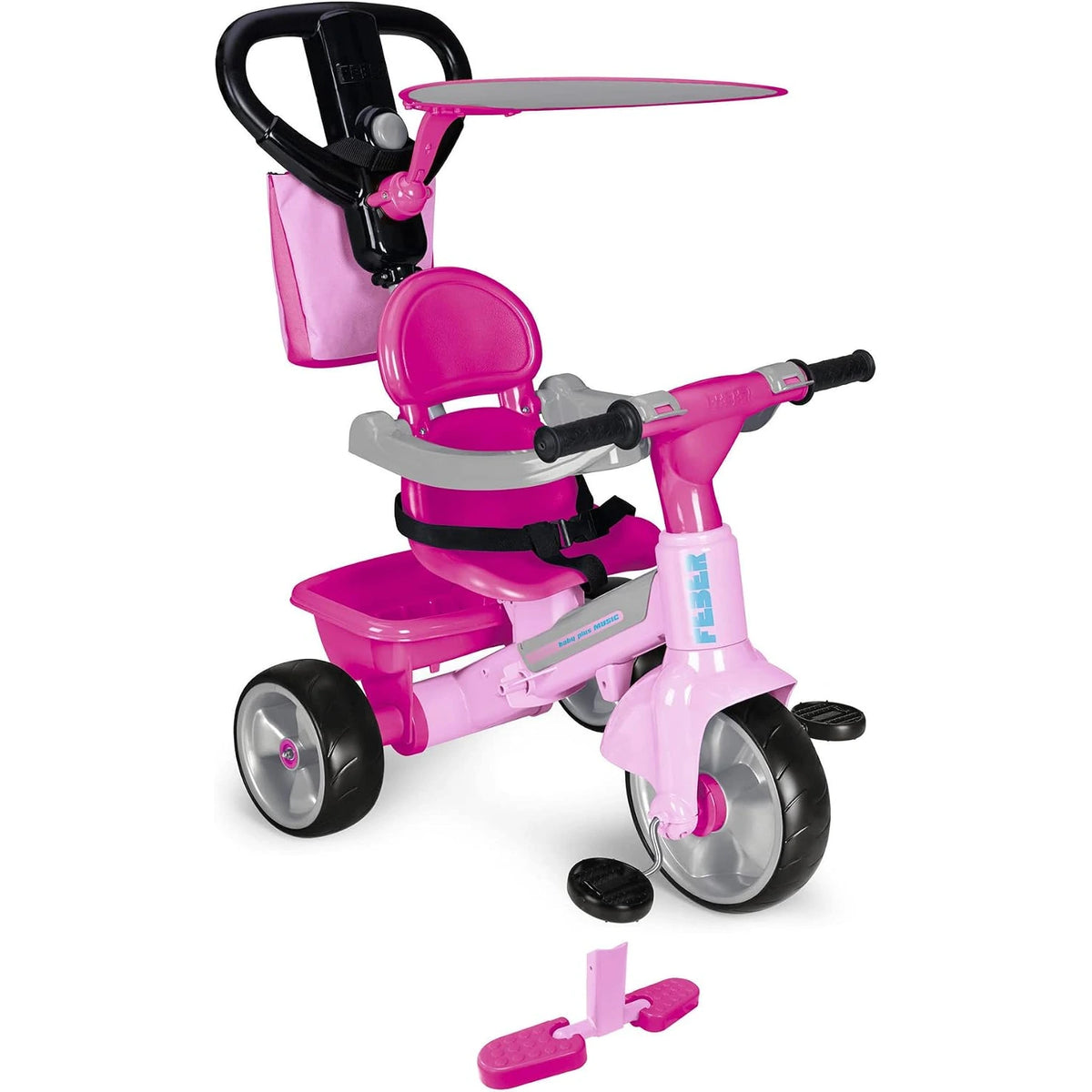 Triciclo Feber Baby Plus Music rosa de Famosa con barra de empuje