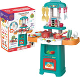 Cocina electrónica MasterChef Junior de Famosa MTE01000 montada junto a su caja con los accesorios