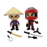 Figuras Pinypon Action Ninja Sensei y Kohai de Famosa con katanas, kunai y estrellas ninja
