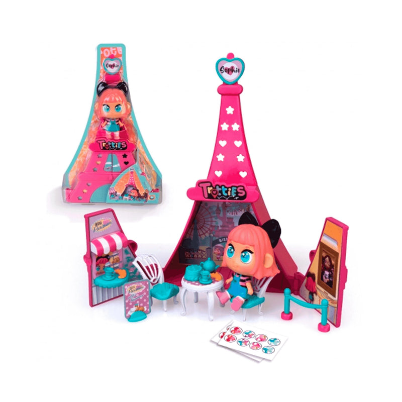 Playset Mini Trotties Sophie in Paris abierto con la muñeca y los accesorios