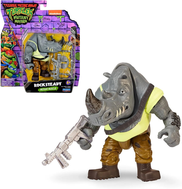Figura articulada de Rocksteady de las Tortugas Ninja de Famosa con su blaster