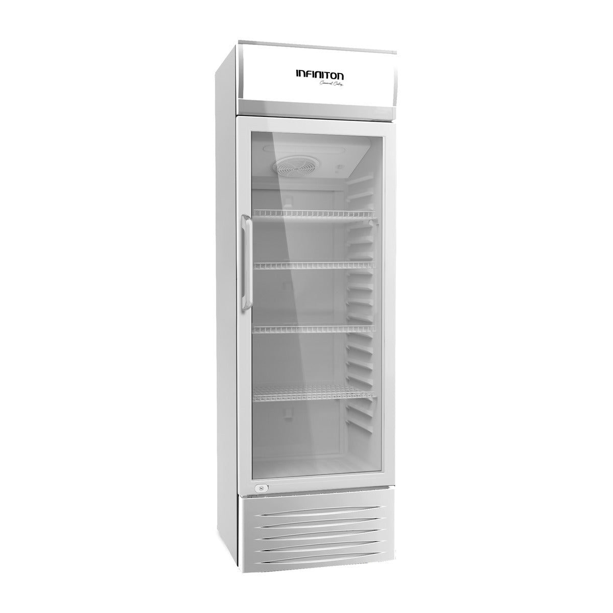 Vitrina expositora refrigerada Infiniton FCL-338 blanca de 325 litros con puerta de cristal y cuatro baldas