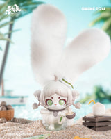 Cup Rabbits Fantastic Fruit figura blanca tropical en escena de playa, art toy Awake Toys