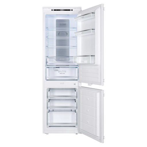 Interior del combi integrable Infiniton FGC-BB178 con bandejas de cristal, Fresh Zone y cajones Freezer Box