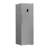 Frigorífico Beko B3RMLNE444HXB look inox visto en tres cuartos, 186,5 cm de alto