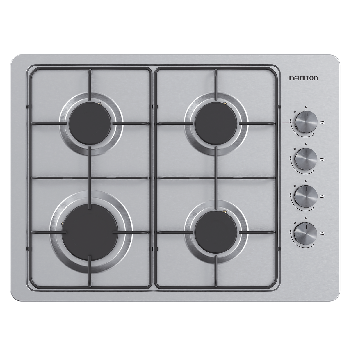 Placa de gas Infiniton GAS43BXAL 4 zonas 60 cm Inox - vista frontal