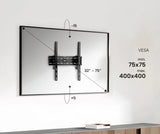 Soporte Genium GSPIN75 detrás de una TV: VESA 75x75 a 400x400 e inclinación +5° -15°