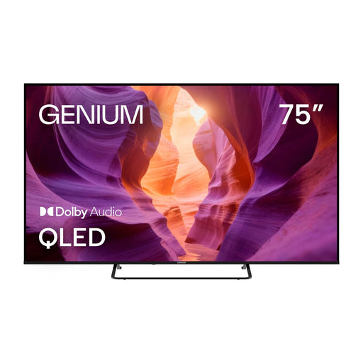 Televisor Genium GTV75QLED de 75 pulgadas con panel QLED 4K UHD y WebOS visto de frente
