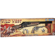 gonher set de juguete western con rifle y revólver en caja
