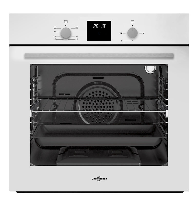 Horno de gas Vitrokitchen HG602 blanco de 60 cm con la puerta abierta