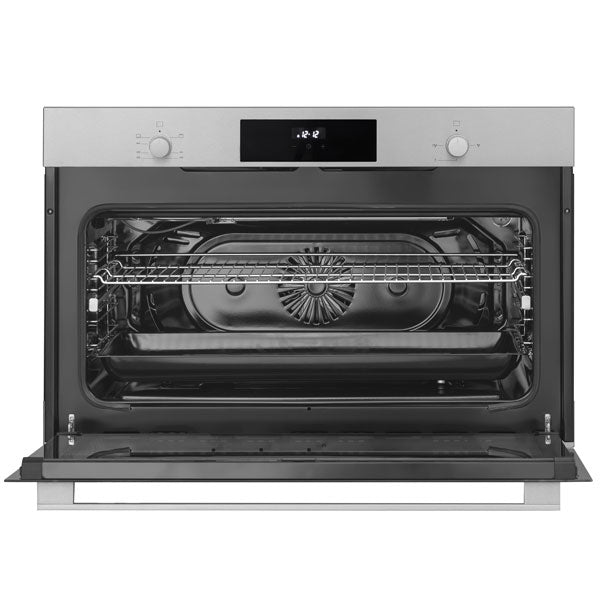 Horno de gas Vitrokitchen HG902I con la puerta abierta y los raíles telescópicos
