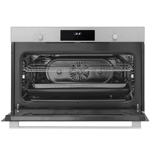 Horno de gas Vitrokitchen HG902I con la puerta abierta y los raíles telescópicos