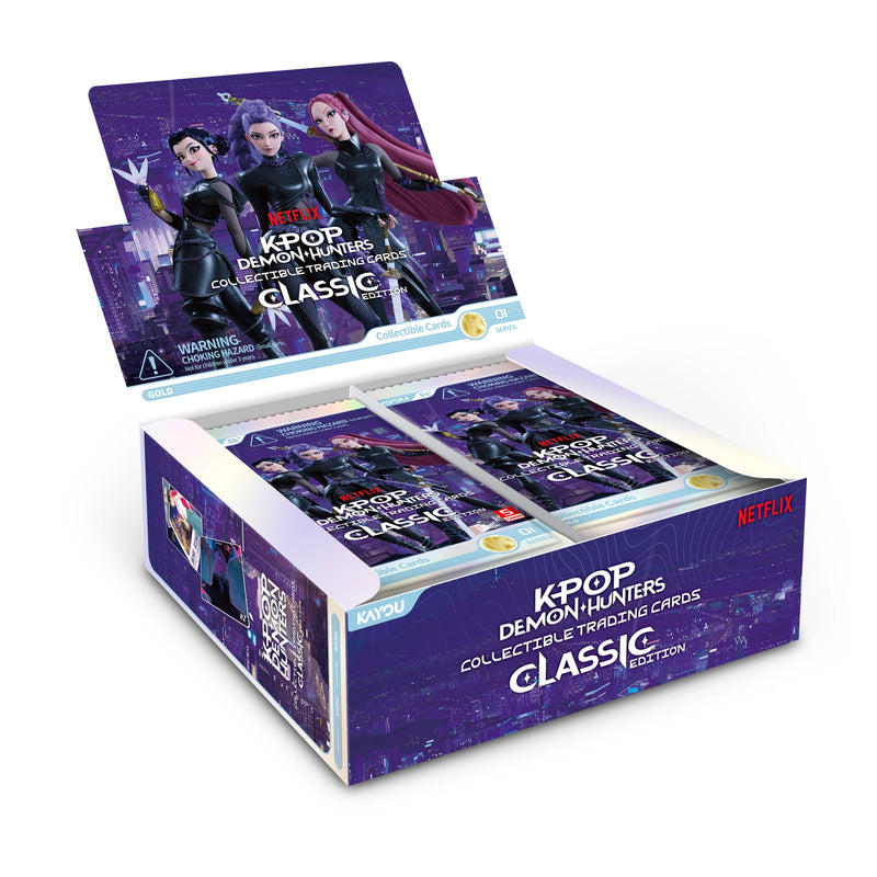 Caja de 12 sobres Kayou K-Pop Demon Hunters Classic Edition abierta mostrando los sobres precintados