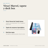 Infografía: qué incluye el pack Virus! Marvel con tapete de neopreno y deck box
