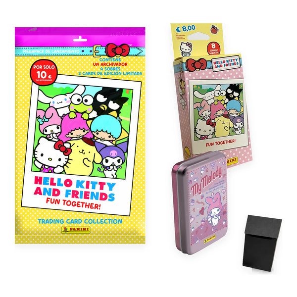 Pack Panini Hello Kitty and Friends Fun Together: Megapack con archivador, blíster de 8 sobres, Pocket Tin metálica y deck box rígida negra